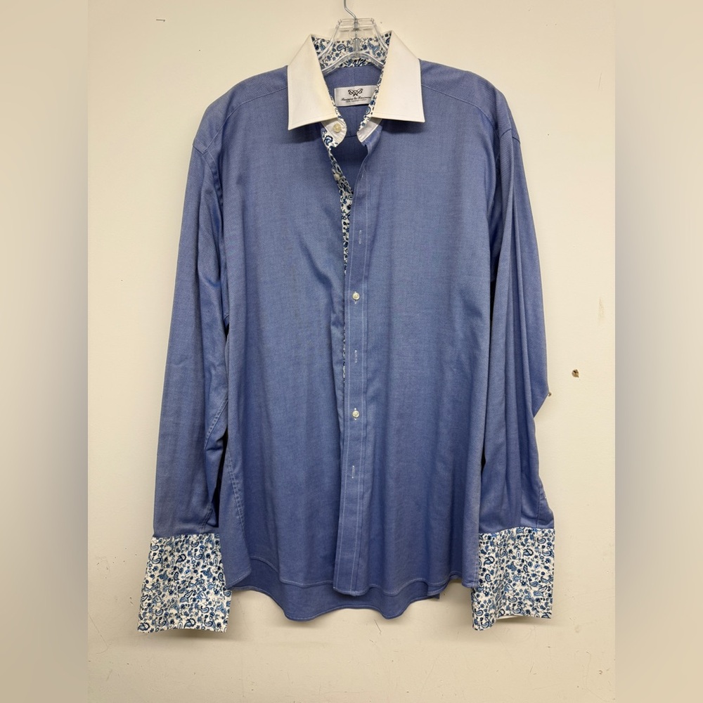 Elegant Blue Button-Down Shirt with French Cuffs 100% Egyptian Cotton